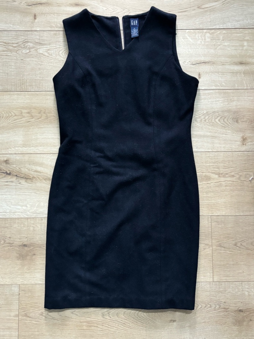 Vintage Gap Wool Blend Women's Black Sleeveless Sheath Dress V Neck Size 8